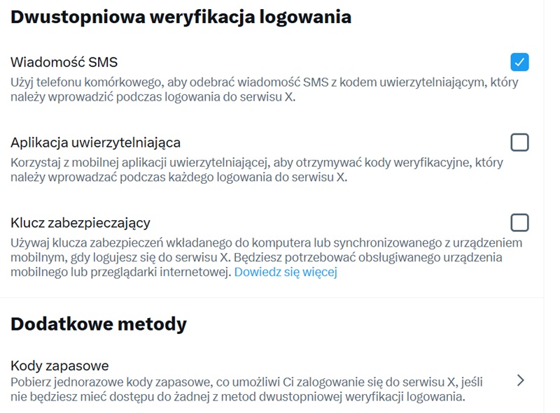 Weryfikacja dwuetapowa w serwisie X Weryfikacja dwuetapowa w serwisie X