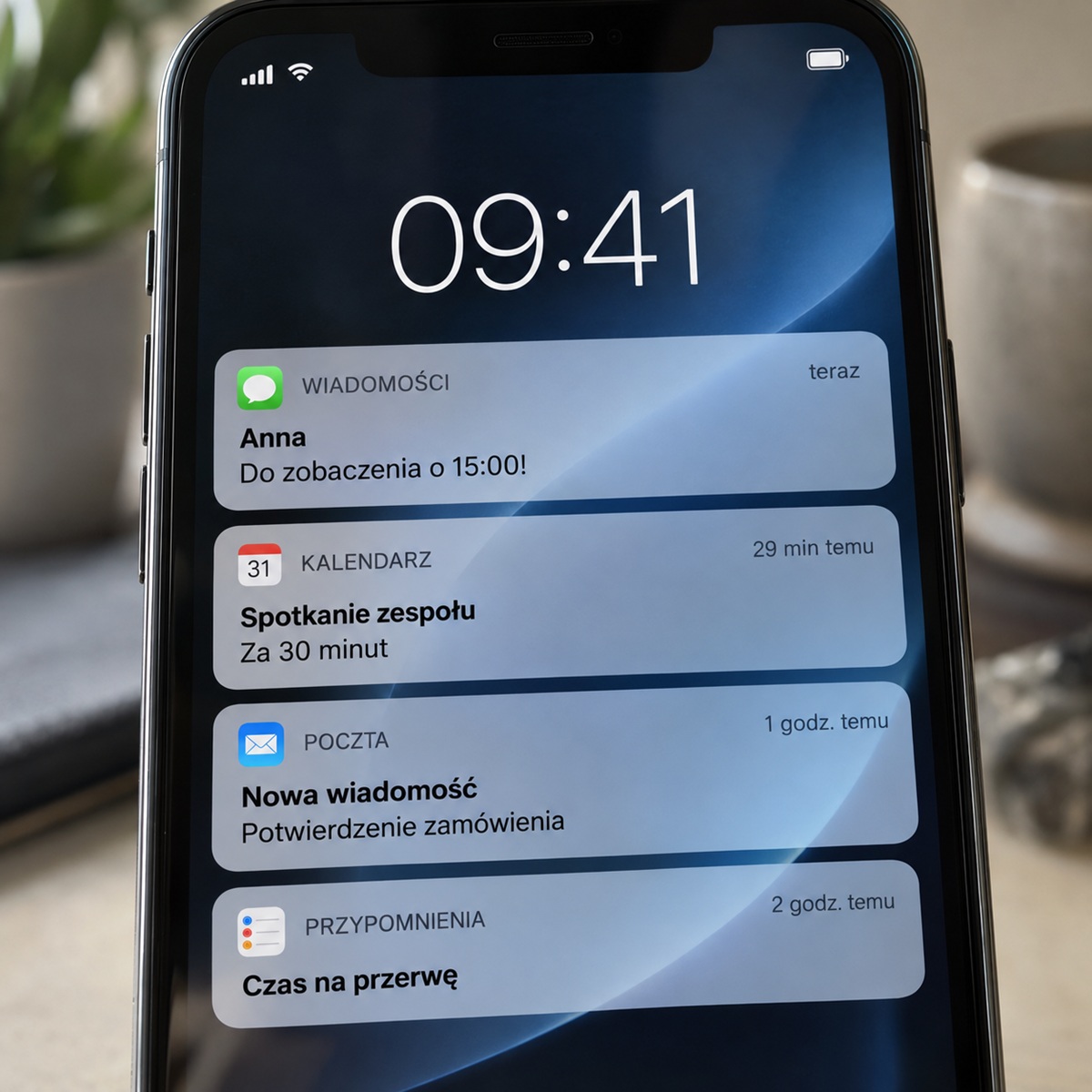 Ekran smartfona z widocznymi ikonami powiadomień.