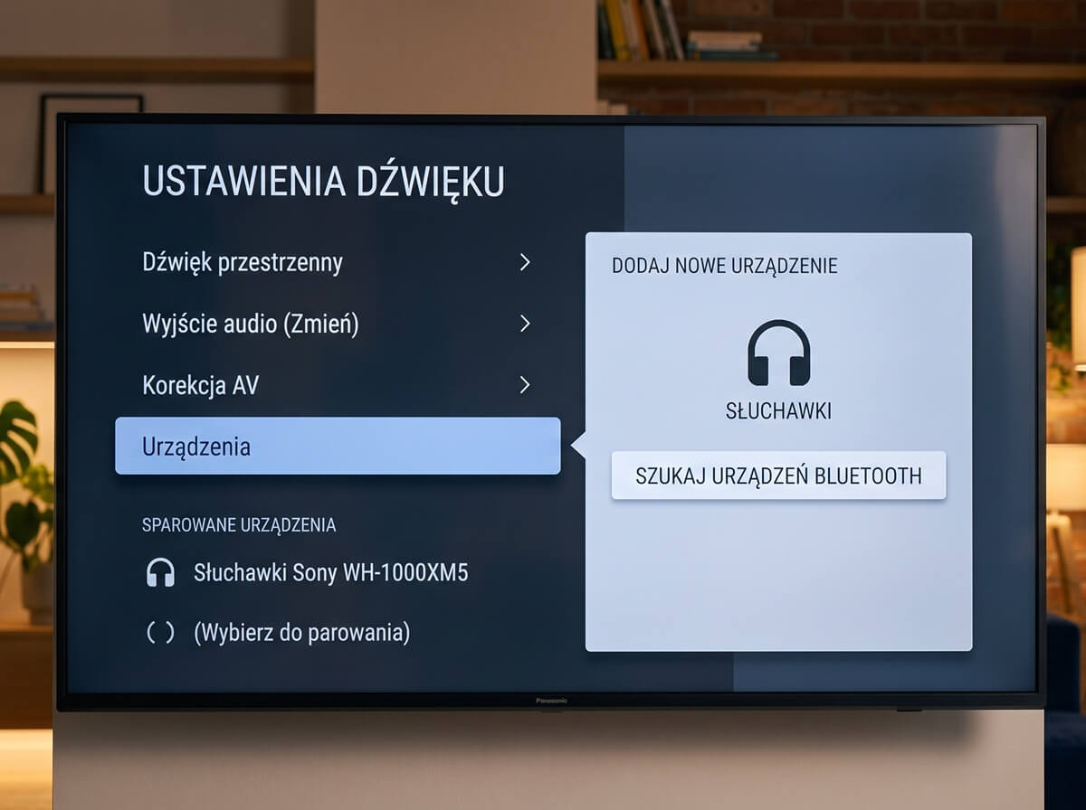 Ekran konfiguracji dodawania sprzętu audio do telewizora.