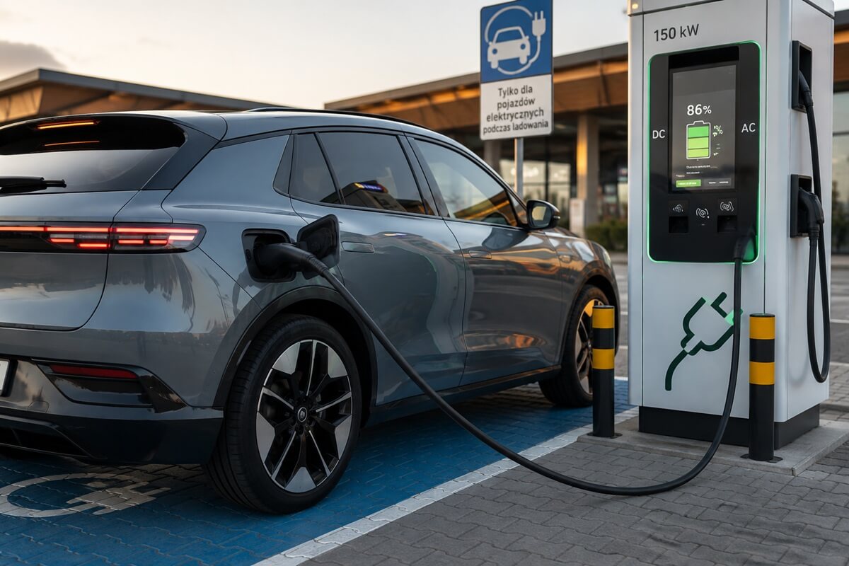 Samochód elektryczny przy ładowarce