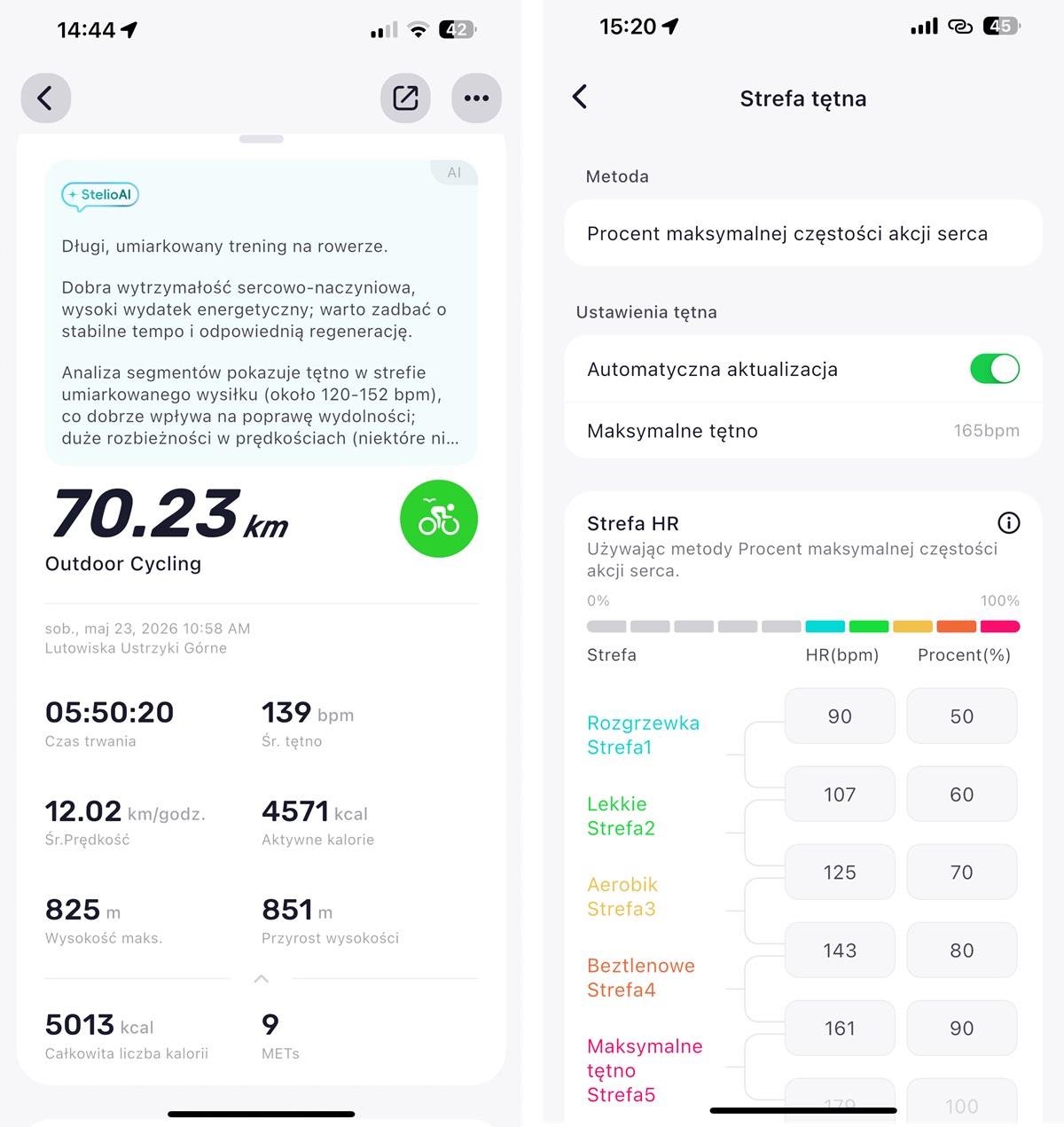 Ekran aplikacji zegarka Stelio Activ Pro AI GPS