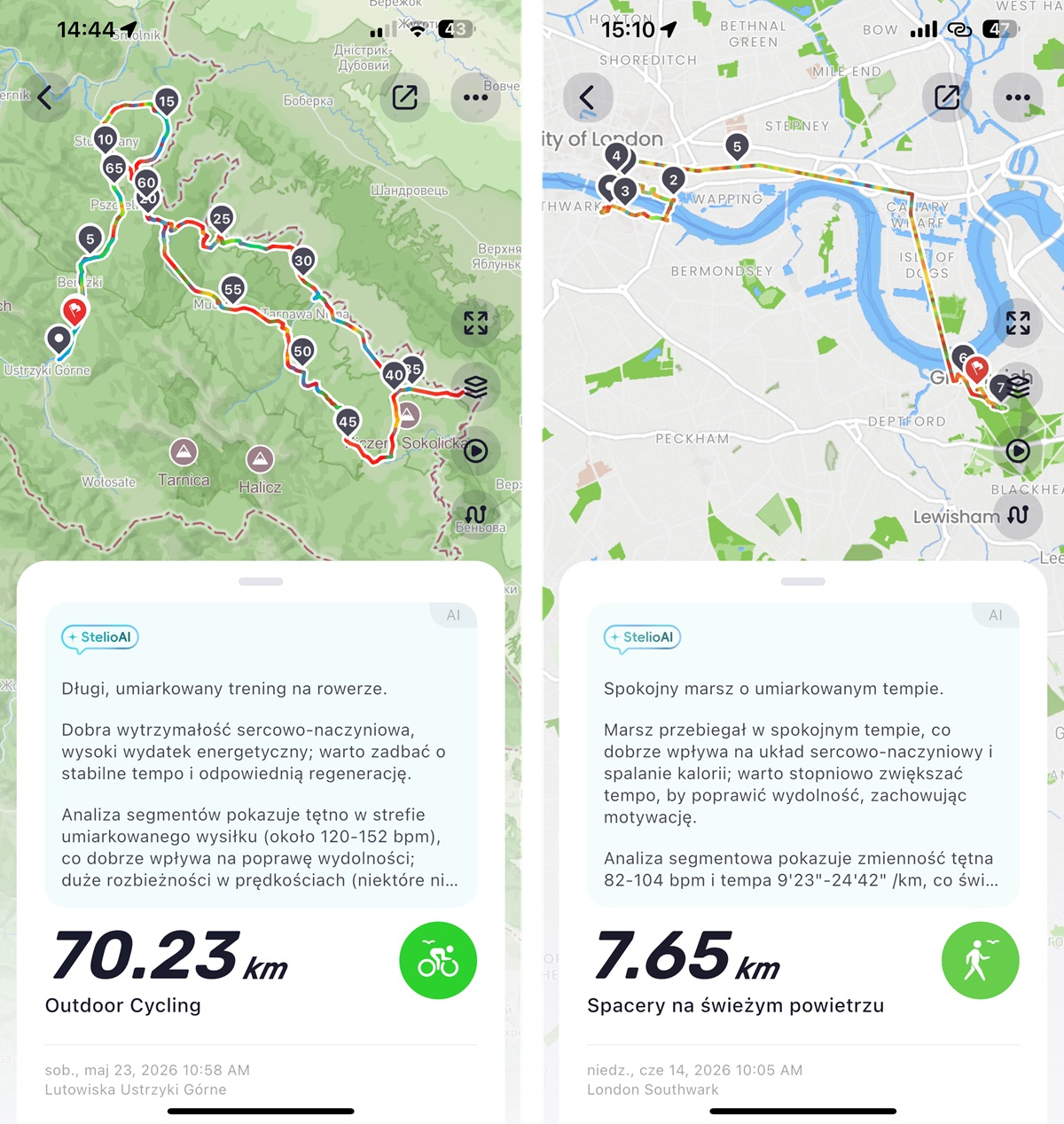 Ekran z aplikacji Stelio Activ zegarka Stelio Activ Pro AI GPS