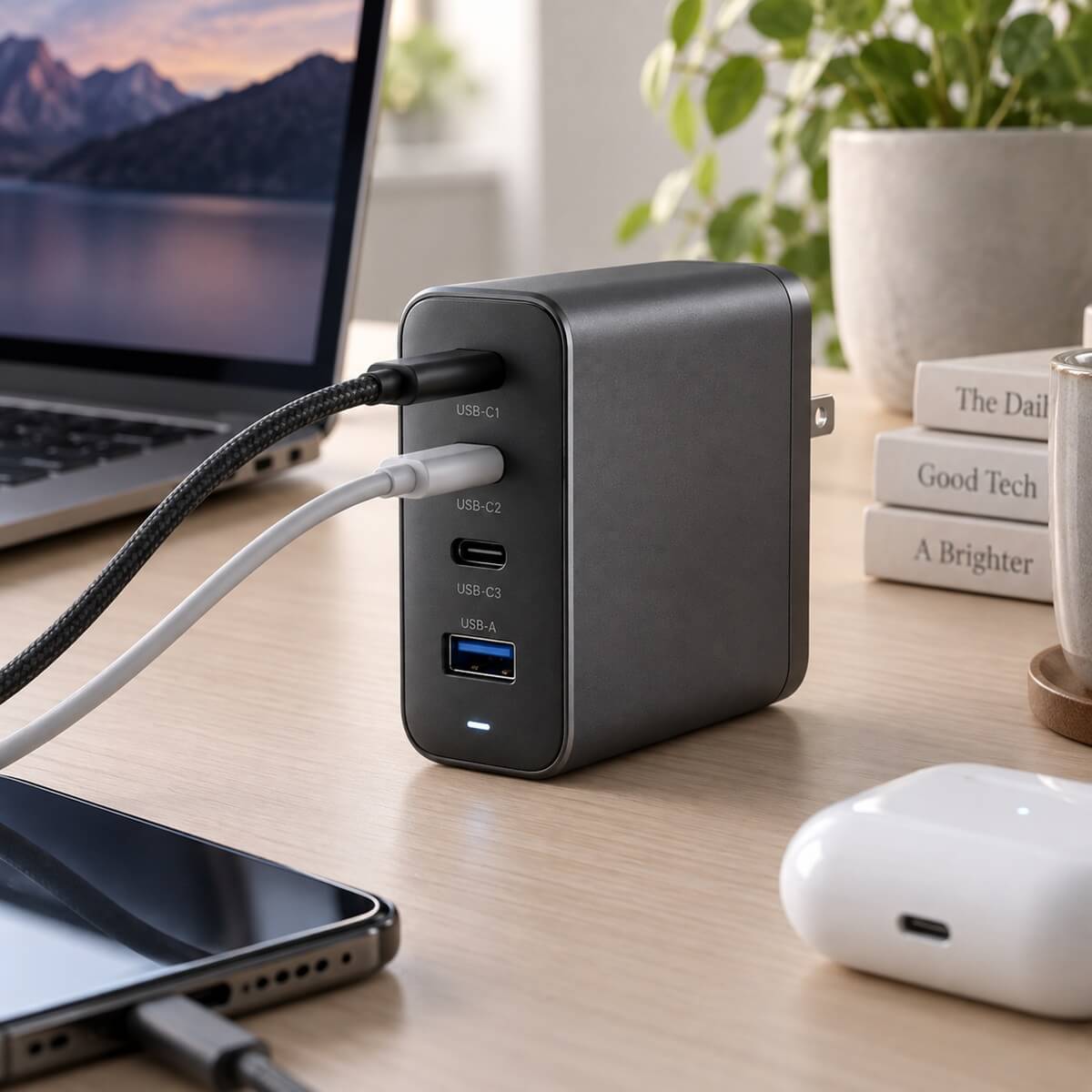 Ładowarka USB z kilkoma gniazdami. 